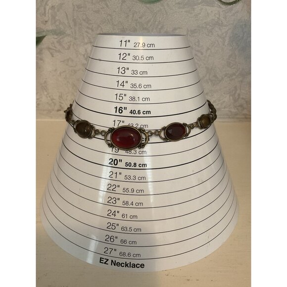 Vintage Avon Chain Necklace With Red & Brown Oval Stones - Picture 2 of 5